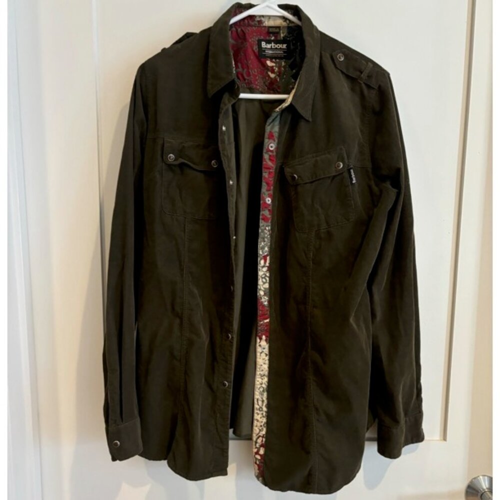 Barbour Shirt Corduroy Pearl Snap Military Button Down  - Size L